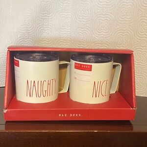 Rae Dunn Naughty and Nice Mug Set - Cream and Red